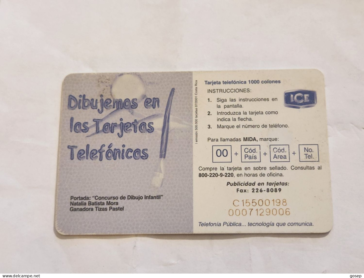 COSTA RICA-(CR-ICE-CHP-0060)-Natalia Batista Mora-(92)-(C15500198)(tirage-500.000)used Card+1card Prepiad - Costa Rica