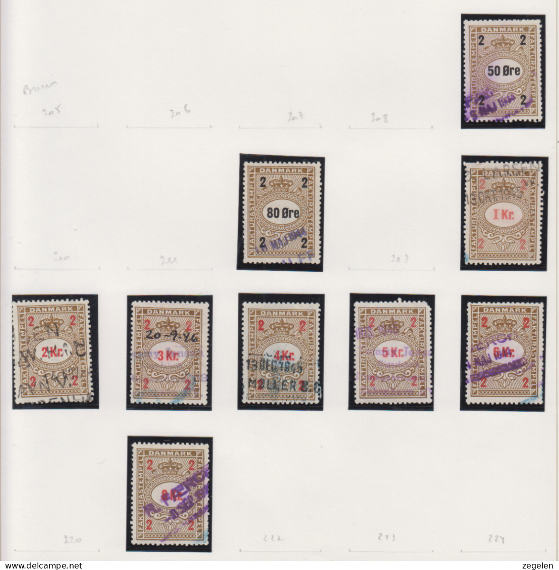 Denemarken Fiskale Zegel Cat. J.Barefoot Faktura Tussen 209B En 221B - Revenue Stamps