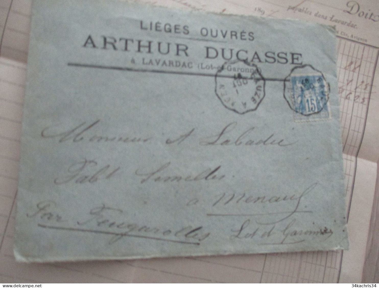 Facture + Enveloppe Pub Publicité 1897 Ducasse Arthur à Lavardac Lot Et Garonne Lièges Ouvrés - Landwirtschaft