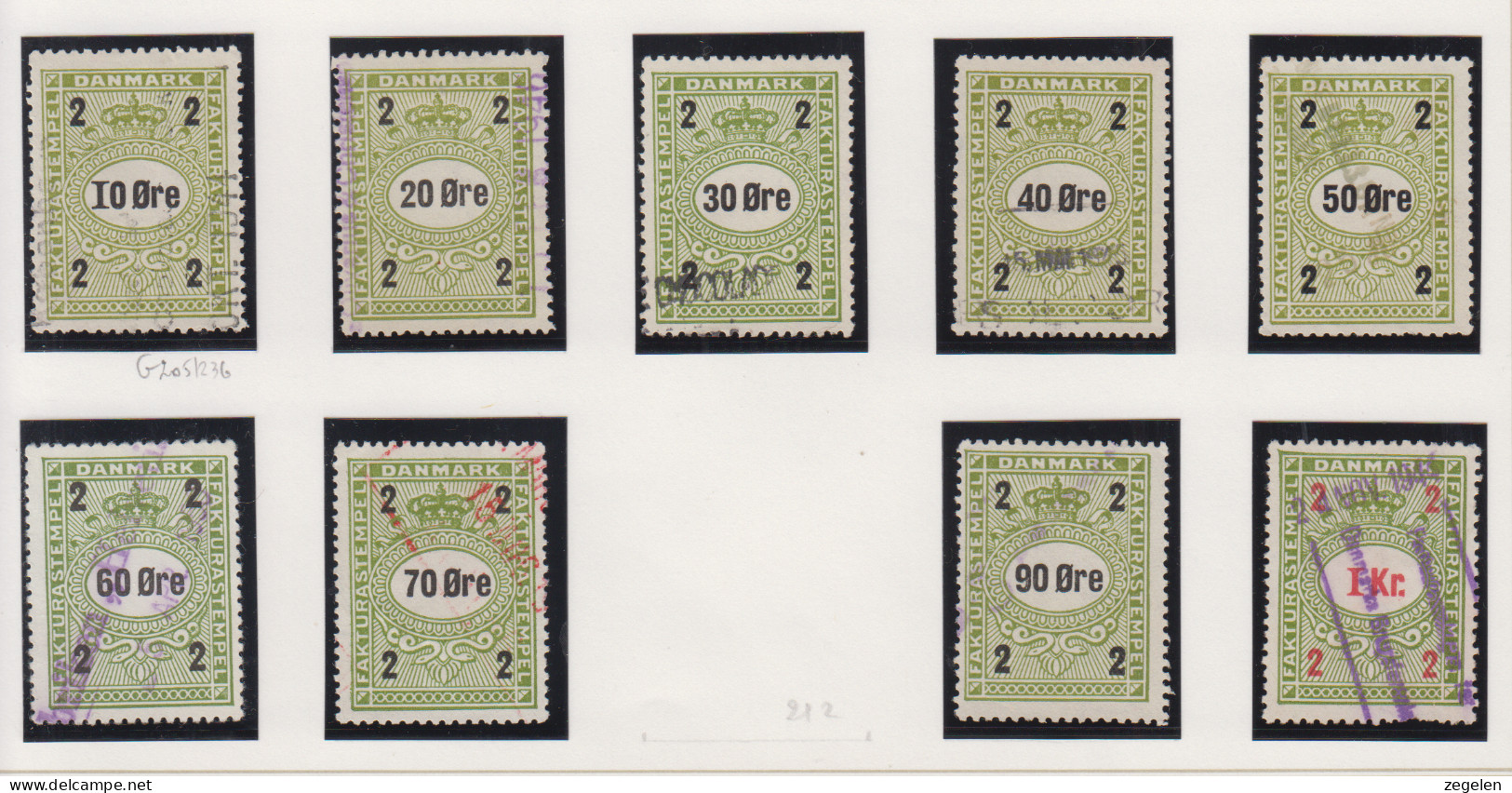 Denemarken Fiskale Zegel Cat. J.Barefoot Faktura Tussen 205G  En 214G - Revenue Stamps