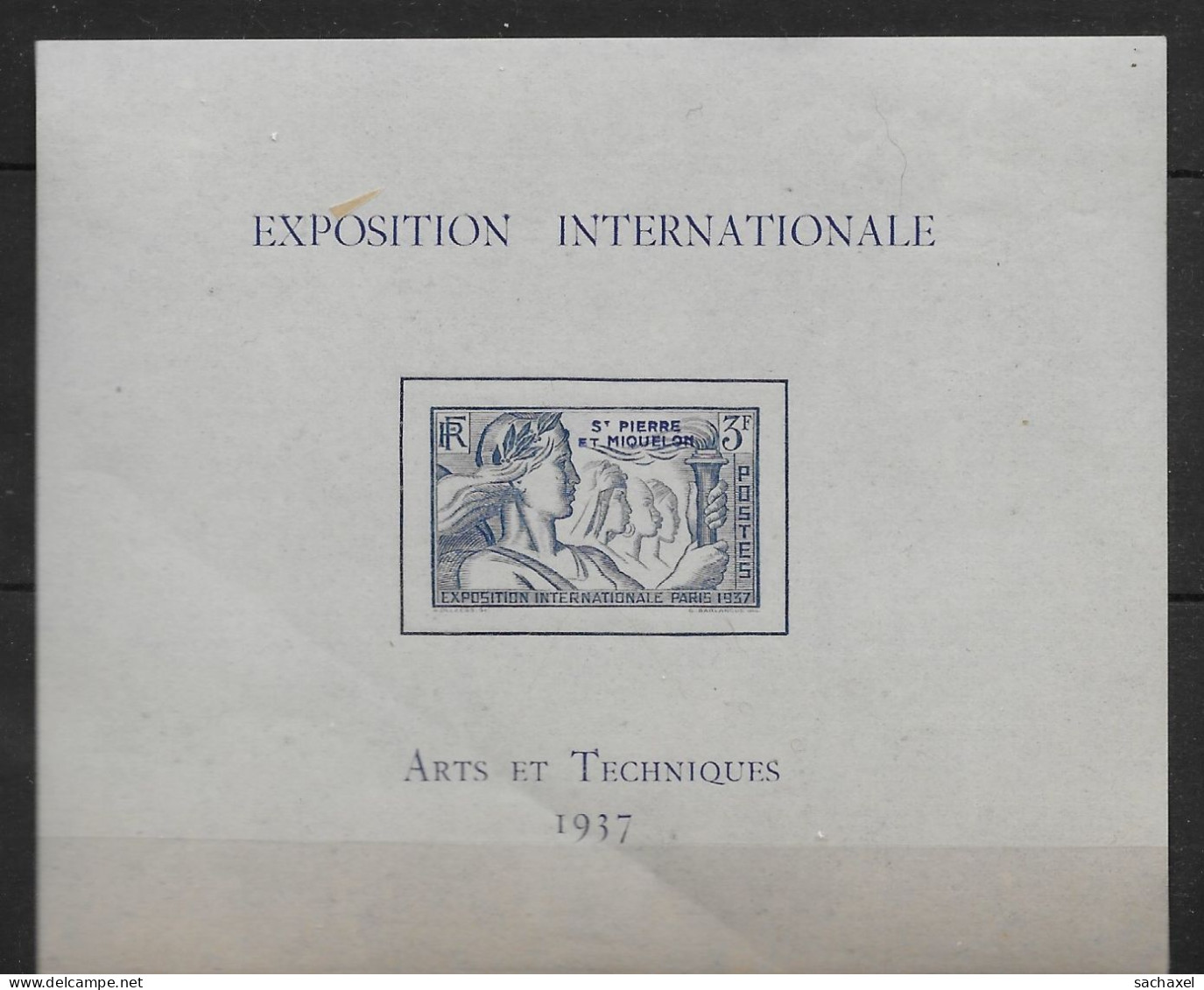 1937 Saint Pierre Et Miquelon N° BF 1 Nf* MLH. Exposition Internationale  Arts Et Techniques.. - Blocs-feuillets