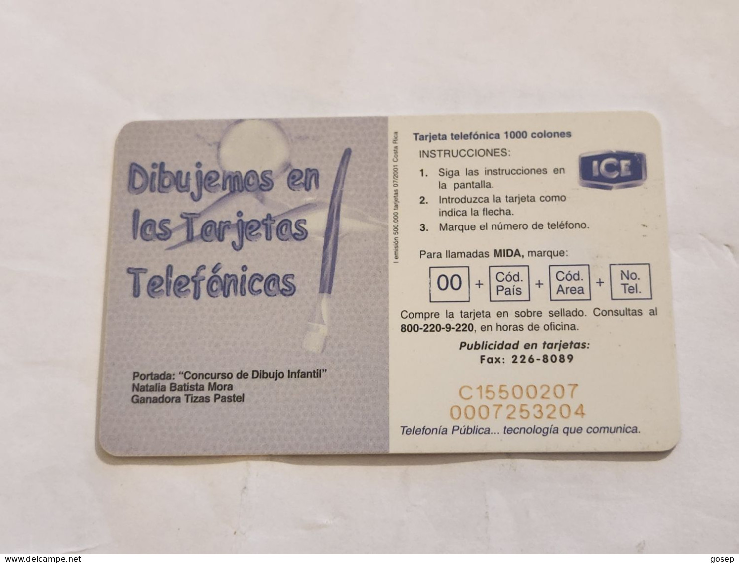 COSTA RICA-(CR-ICE-CHP-0060)-Natalia Batista Mora-(94)-(C15500207)(tirage-500.000)used Card+1card Prepiad - Costa Rica