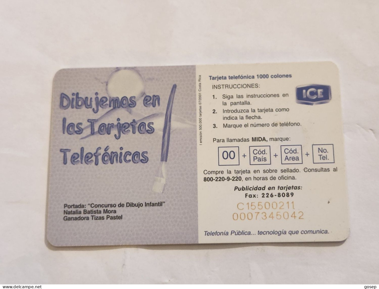 COSTA RICA-(CR-ICE-CHP-0060)-Natalia Batista Mora-(97)-(C15500211)(tirage-500.000)used Card+1card Prepiad - Costa Rica
