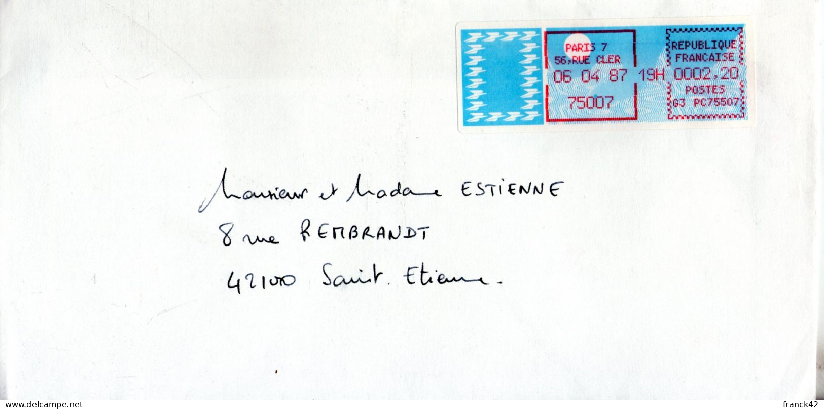 France. Enveloppe Commerciale. Vignette De Distributeur. 6/04/1987. Languette De Dos Découpée - 1985 Papier « Carrier »