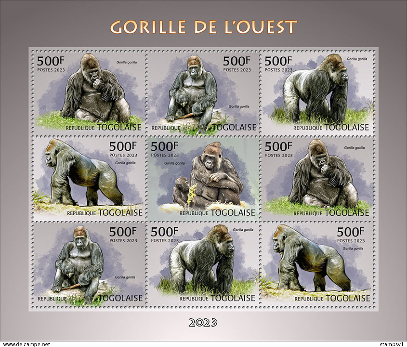 Togo  2023 Western Gorilla. (249f05) OFFICIAL ISSUE - Gorilas