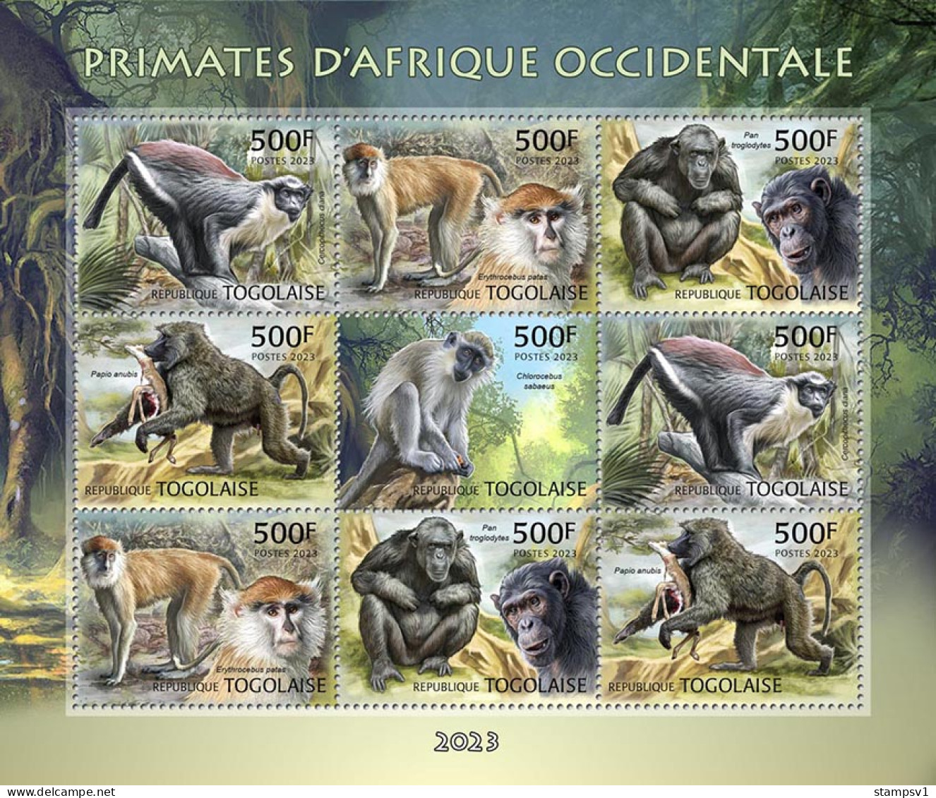 Togo  2023 West African Primates. (249f16) OFFICIAL ISSUE - Affen