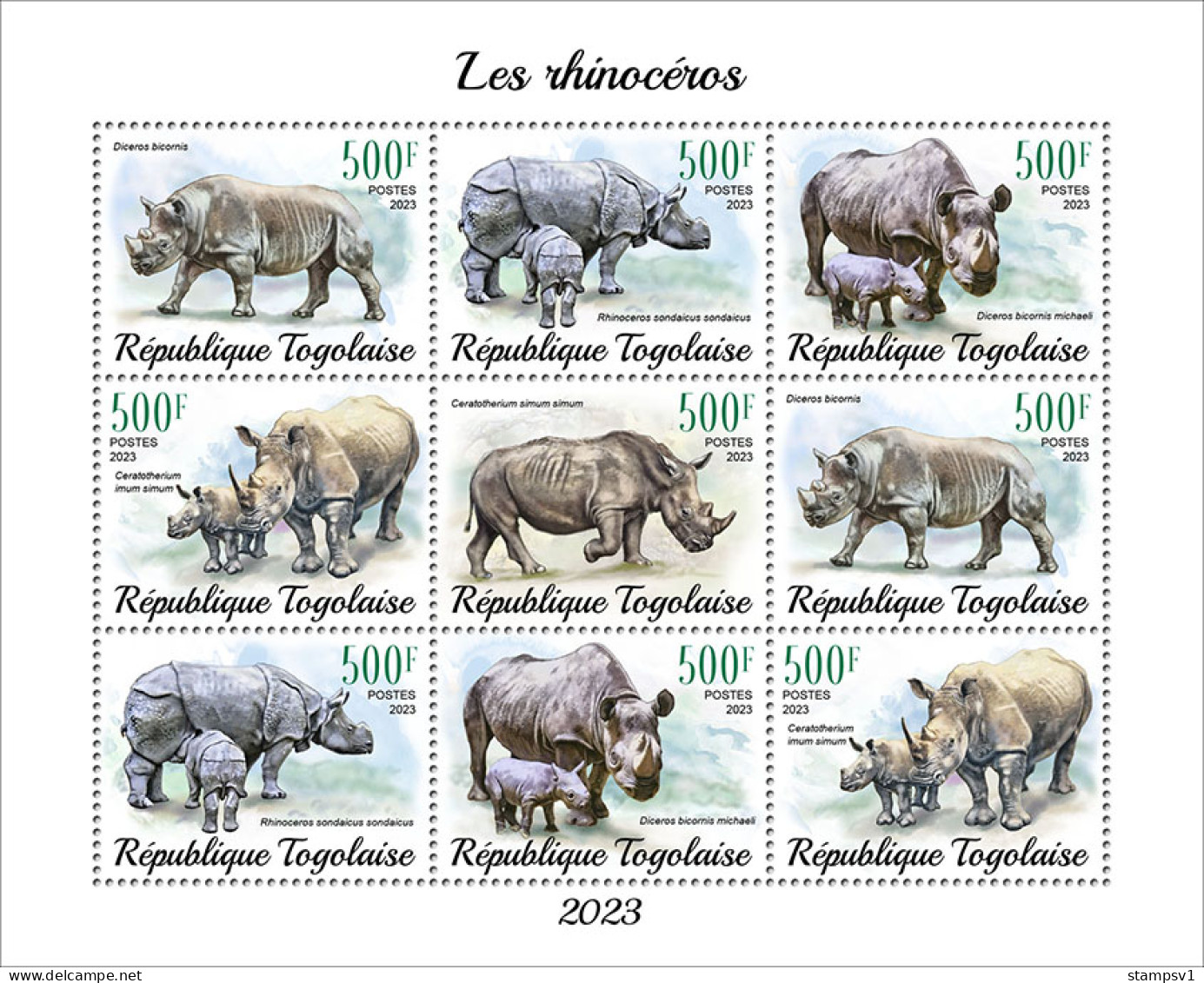 Togo  2023 Rhinos. (249f35) OFFICIAL ISSUE - Neushoorn