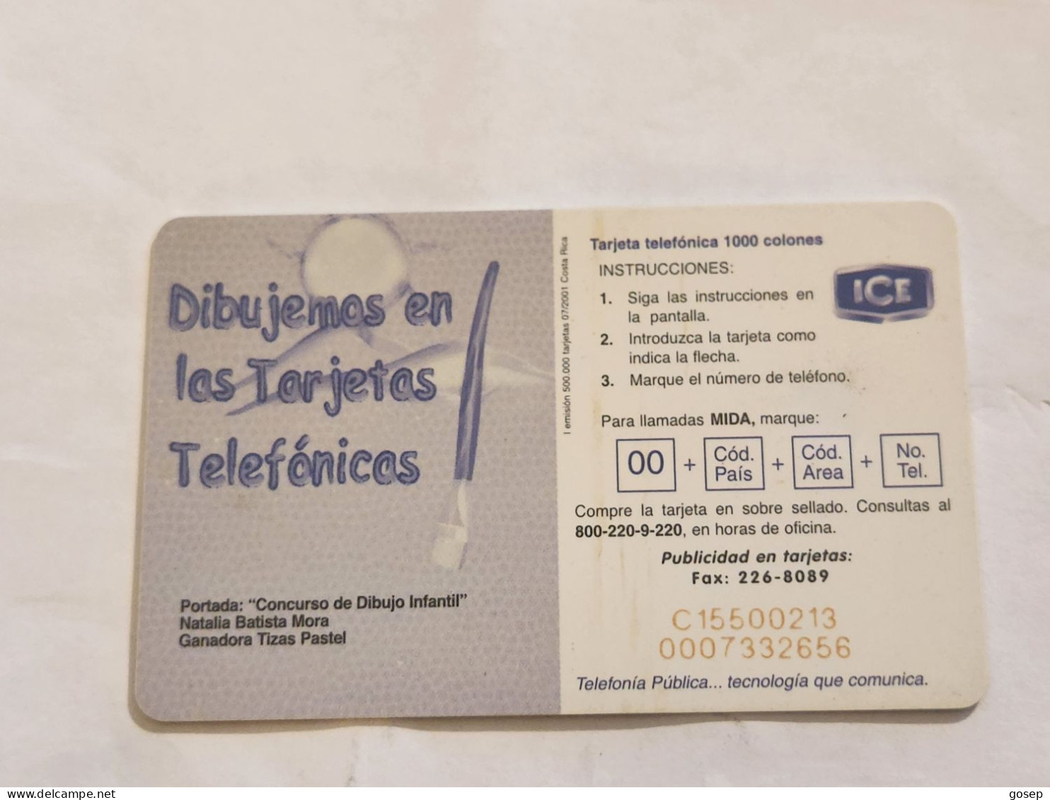 COSTA RICA-(CR-ICE-CHP-0060)-Natalia Batista Mora-(100)-(C15500213)(tirage-500.000)used Card+1card Prepiad - Costa Rica