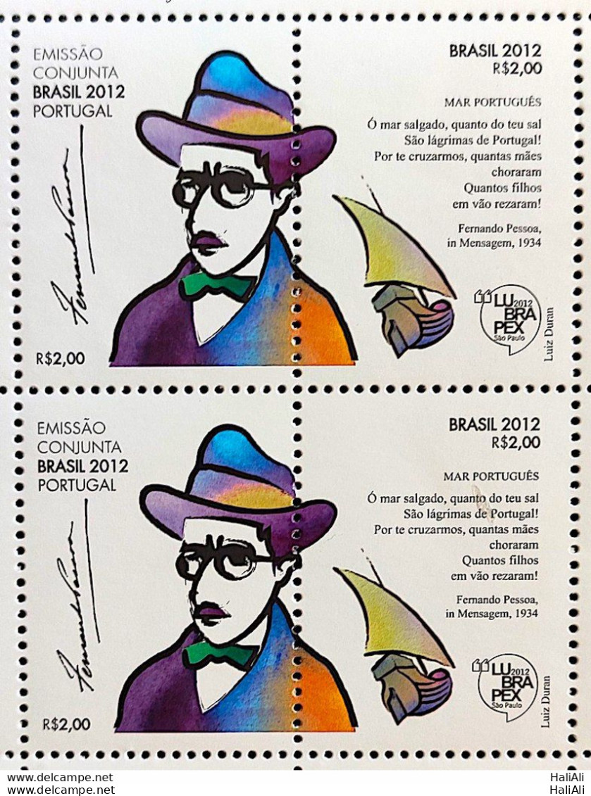 C 3227 Brazil Stamp LUBRAPEX Portuguese Language Fernando Pessoa Literature 2012 Block Of 4 - Unused Stamps