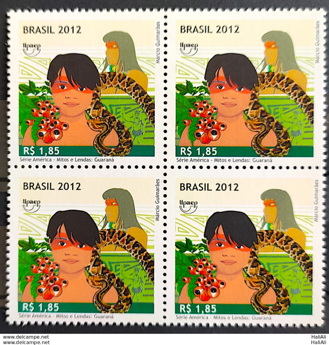 C 3225 Brazil Stamp Upaep Guarana Snake Coffee Indian 2012 Block Of 4 - Unused Stamps