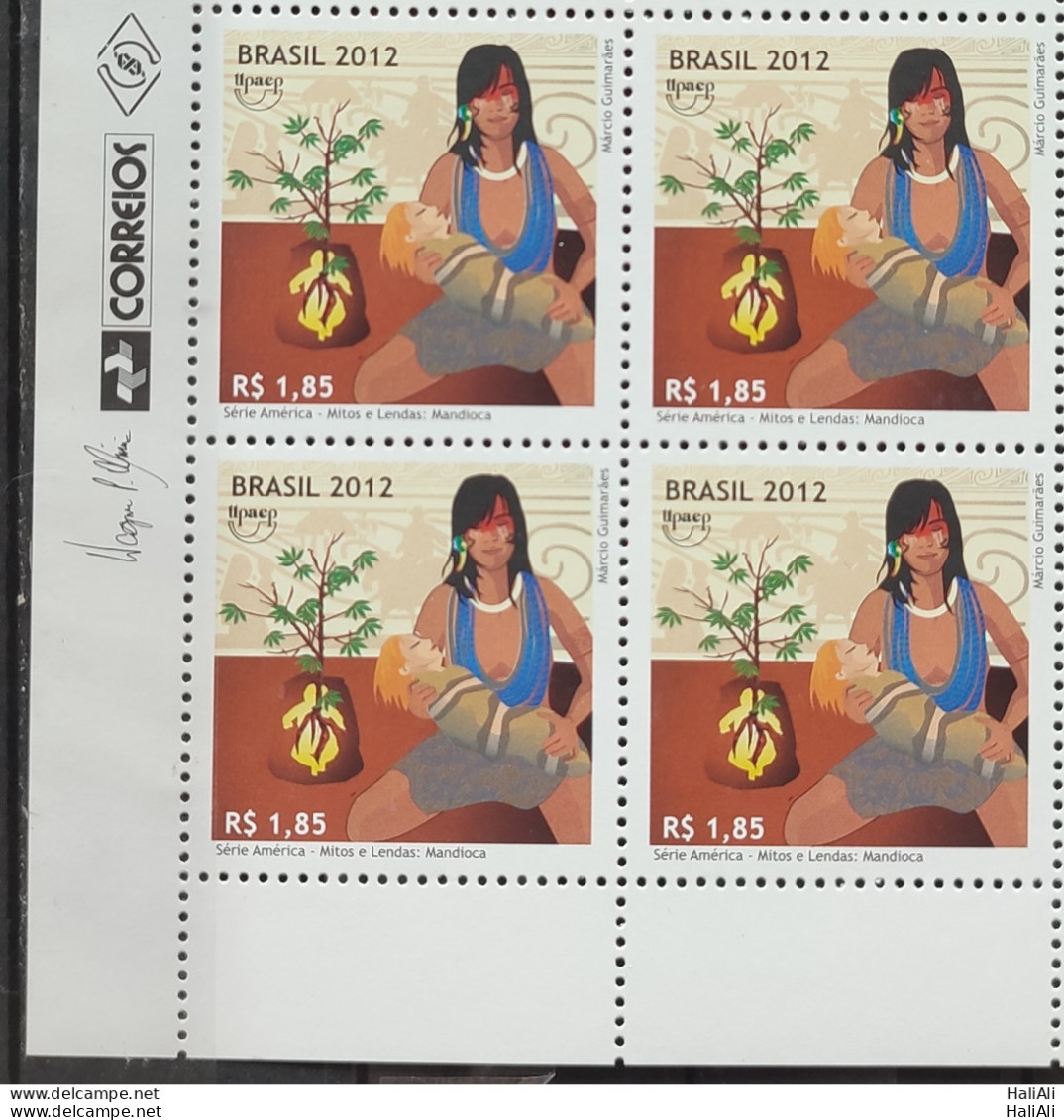 C 3225 Brazil Stamp Upaep Guarana And Cassava Snake Indian 2012 Block Of 4 Vignette Correios - Unused Stamps