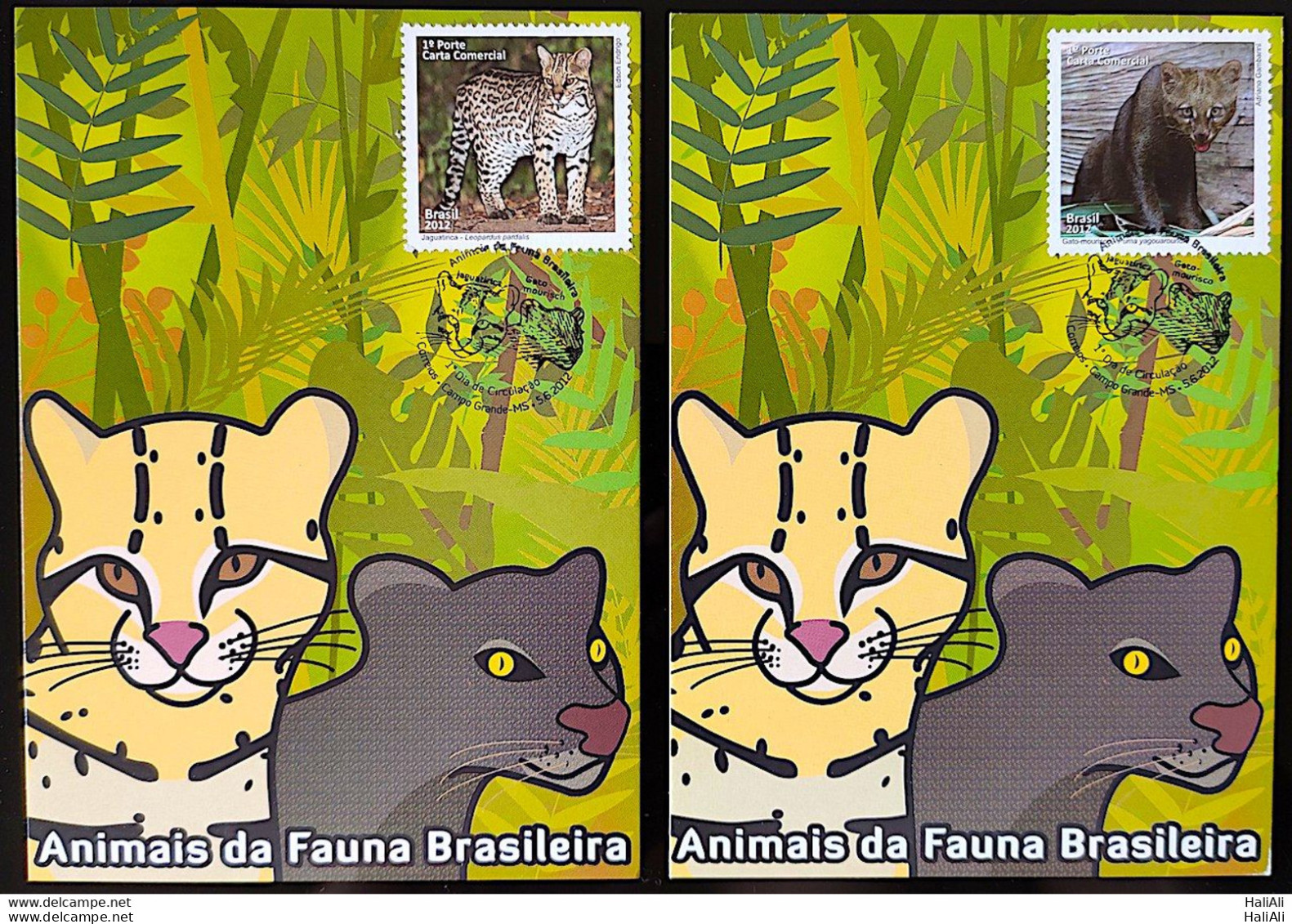 Brazil Maximum Postcard Brazilian Fauna Animals Ocelot And Gato Mourisco 2012 Postcard CBC MS - Maximumkarten