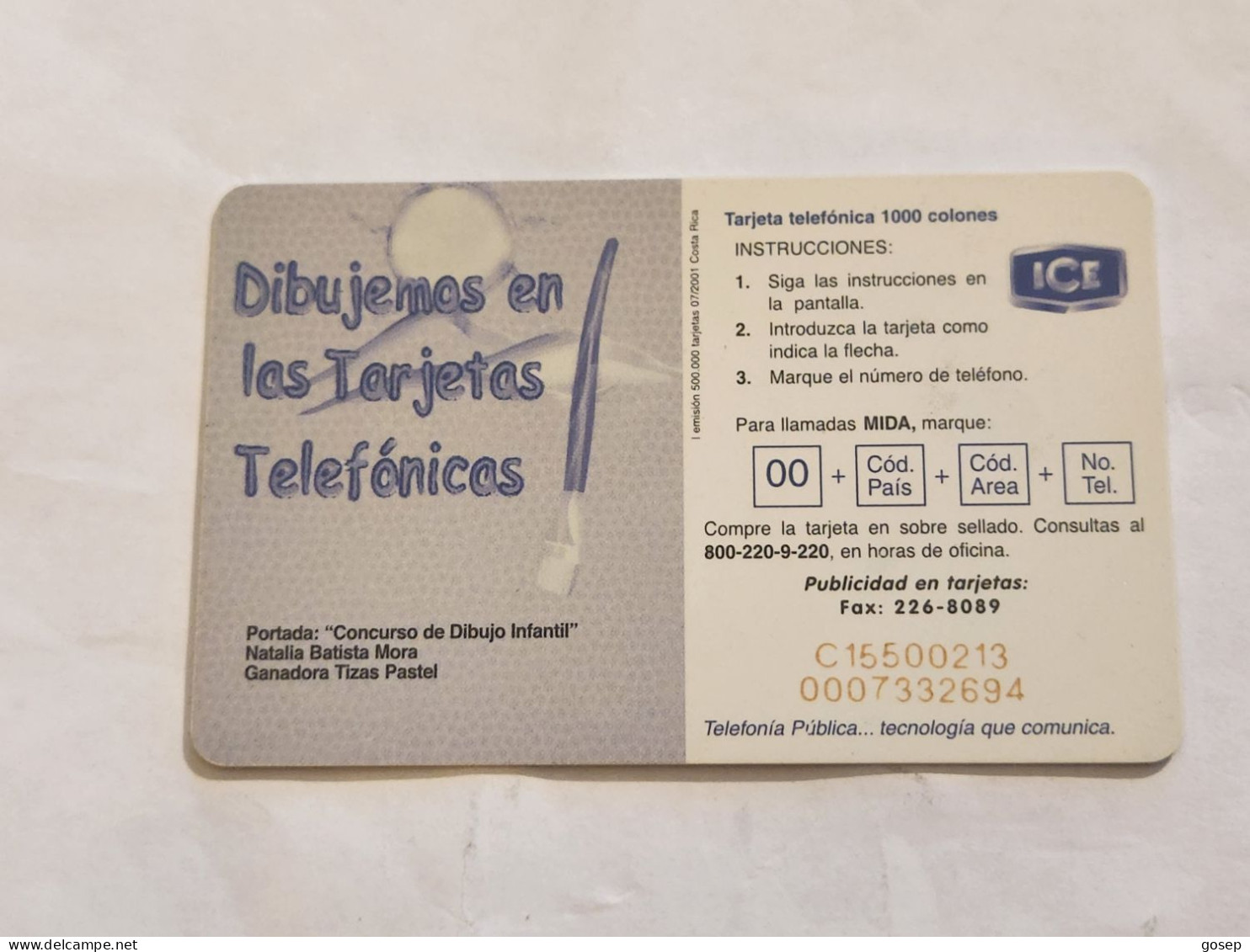 COSTA RICA-(CR-ICE-CHP-0060)-Natalia Batista Mora-(102)-(C15500213B)(tirage-500.000)used Card+1card Prepiad - Costa Rica