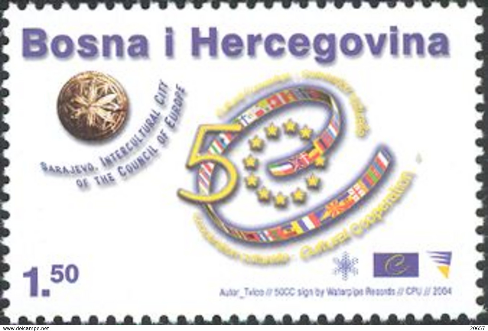 Bosnie Bosna I Hercegovina 460 50éme Anniversaire De L'Europe, Drapeaux - 2004