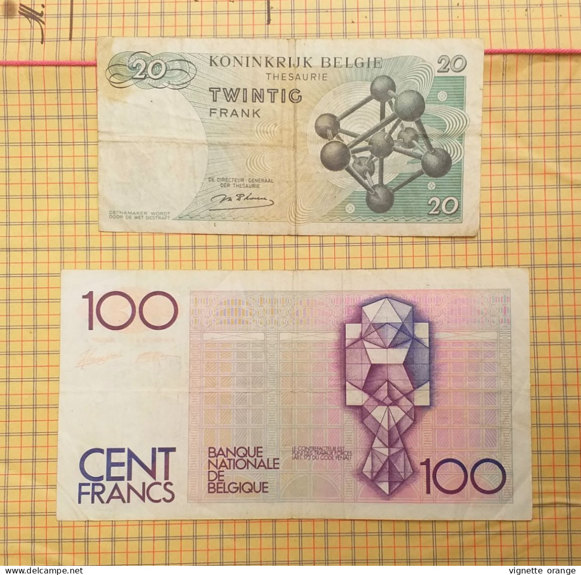 Billets Royaume De Belgique 20 Vingt Francs 15 . 06 . 64 &  100 Cent Francs Belge Nationale - [ 9] Verzamelingen