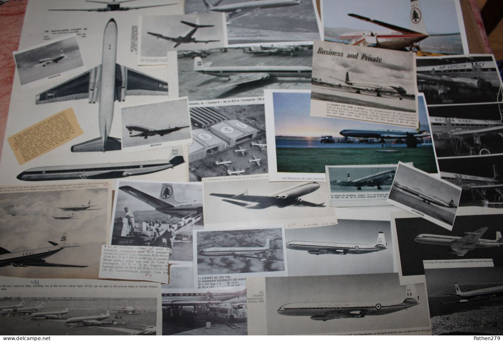 Lot De 500g D'anciennes Coupures De Presse Et Photos Des Aéronefs Britanniques De Havilland  Comet 3 Et 4 - Luchtvaart