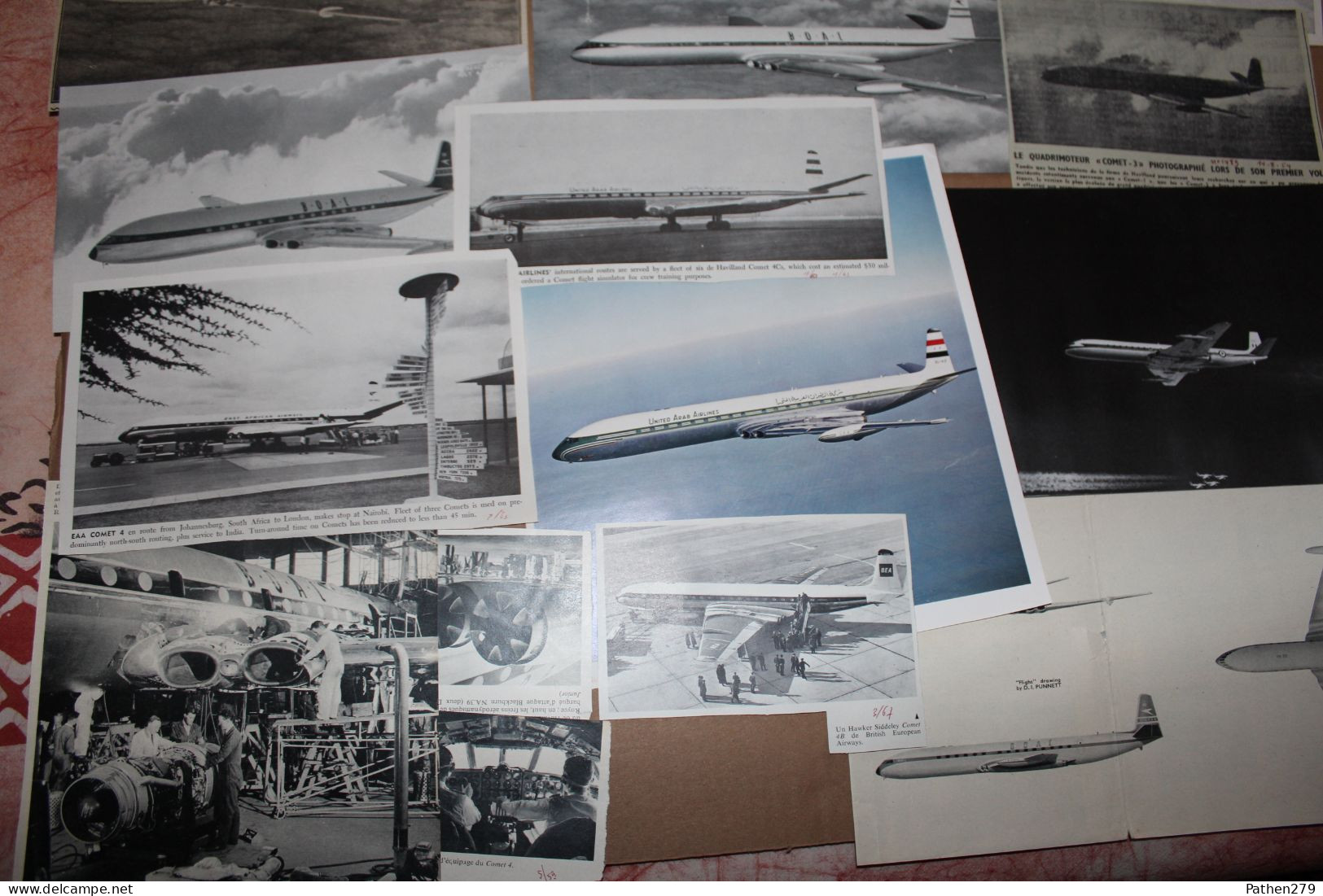 Lot De 500g D'anciennes Coupures De Presse Et Photos Des Aéronefs Britanniques De Havilland  Comet 3 Et 4 - Aviation