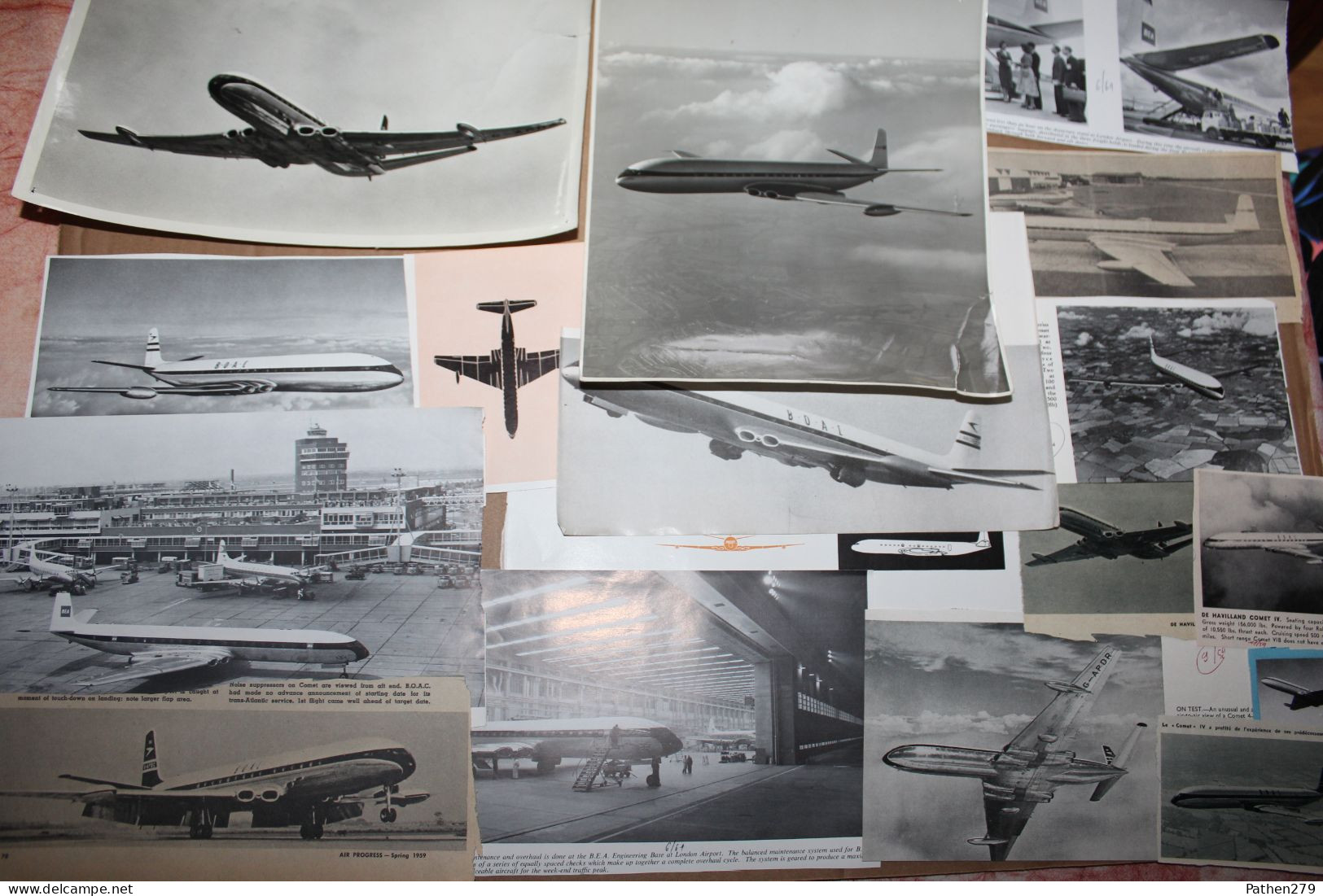 Lot De 500g D'anciennes Coupures De Presse Et Photos Des Aéronefs Britanniques De Havilland  Comet 3 Et 4 - Luchtvaart