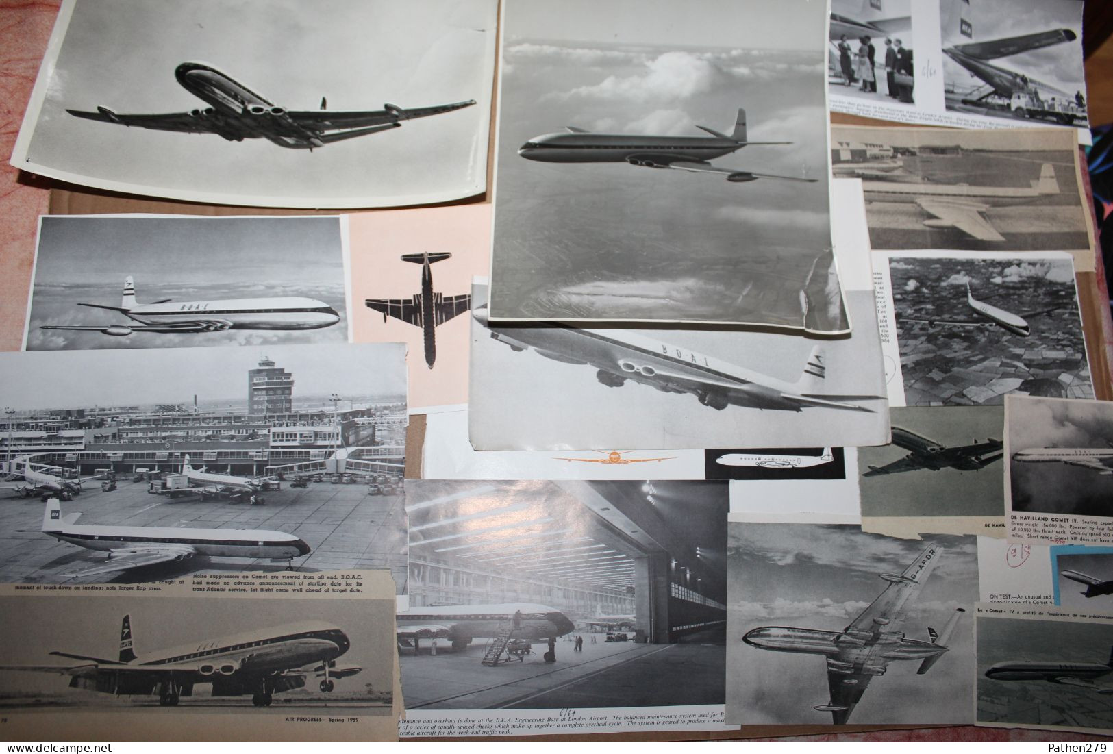 Lot De 500g D'anciennes Coupures De Presse Et Photos Des Aéronefs Britanniques De Havilland  Comet 3 Et 4 - Aviazione