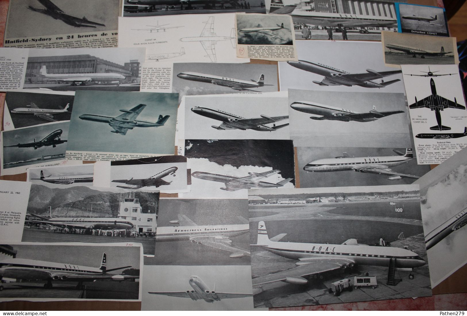 Lot De 500g D'anciennes Coupures De Presse Et Photos Des Aéronefs Britanniques De Havilland  Comet 3 Et 4 - Aviazione