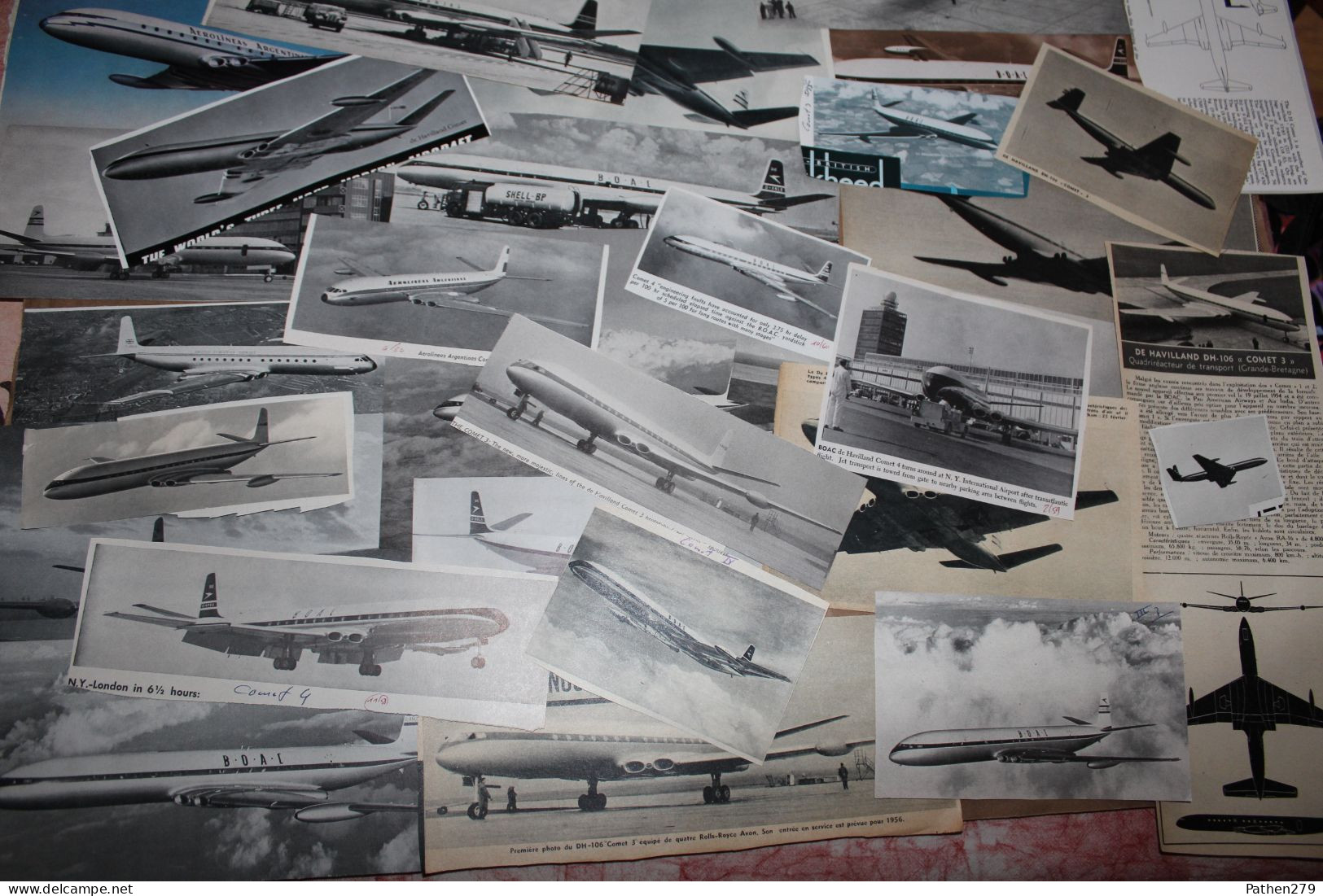 Lot de 500g d'anciennes coupures de presse et photos des aéronefs britanniques De Havilland  Comet 3 et 4