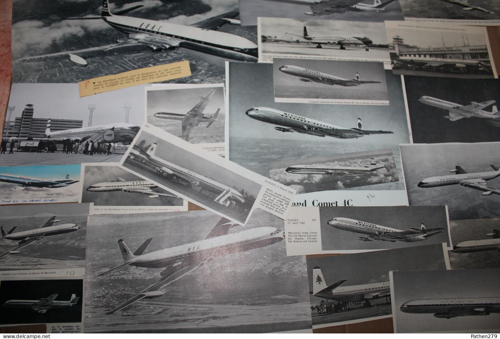 Lot de 500g d'anciennes coupures de presse et photos des aéronefs britanniques De Havilland  Comet 3 et 4