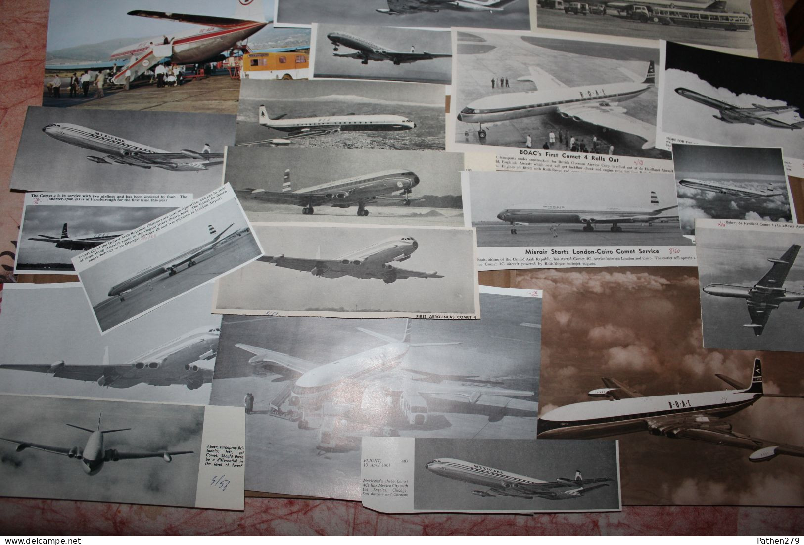 Lot de 500g d'anciennes coupures de presse et photos des aéronefs britanniques De Havilland  Comet 3 et 4