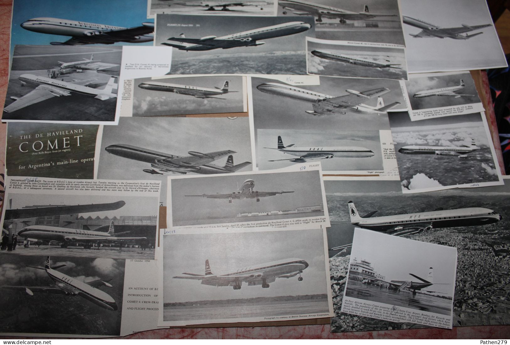 Lot de 500g d'anciennes coupures de presse et photos des aéronefs britanniques De Havilland  Comet 3 et 4