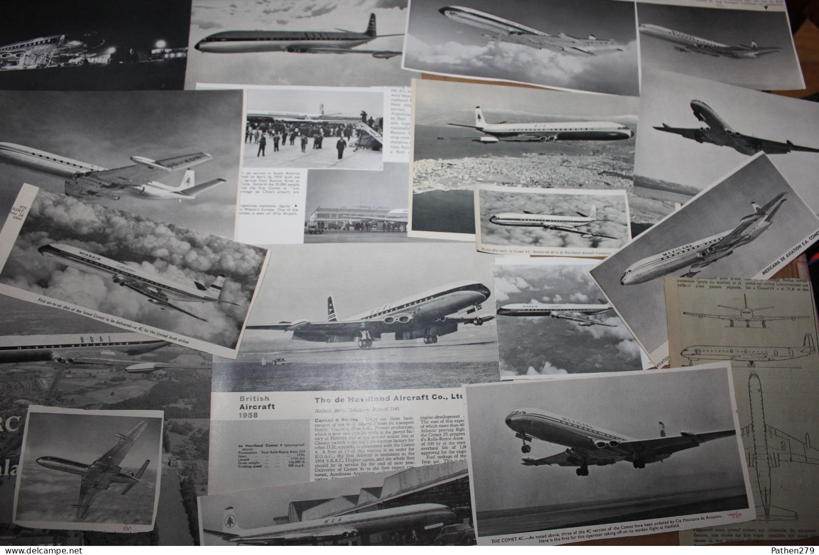 Lot de 500g d'anciennes coupures de presse et photos des aéronefs britanniques De Havilland  Comet 3 et 4