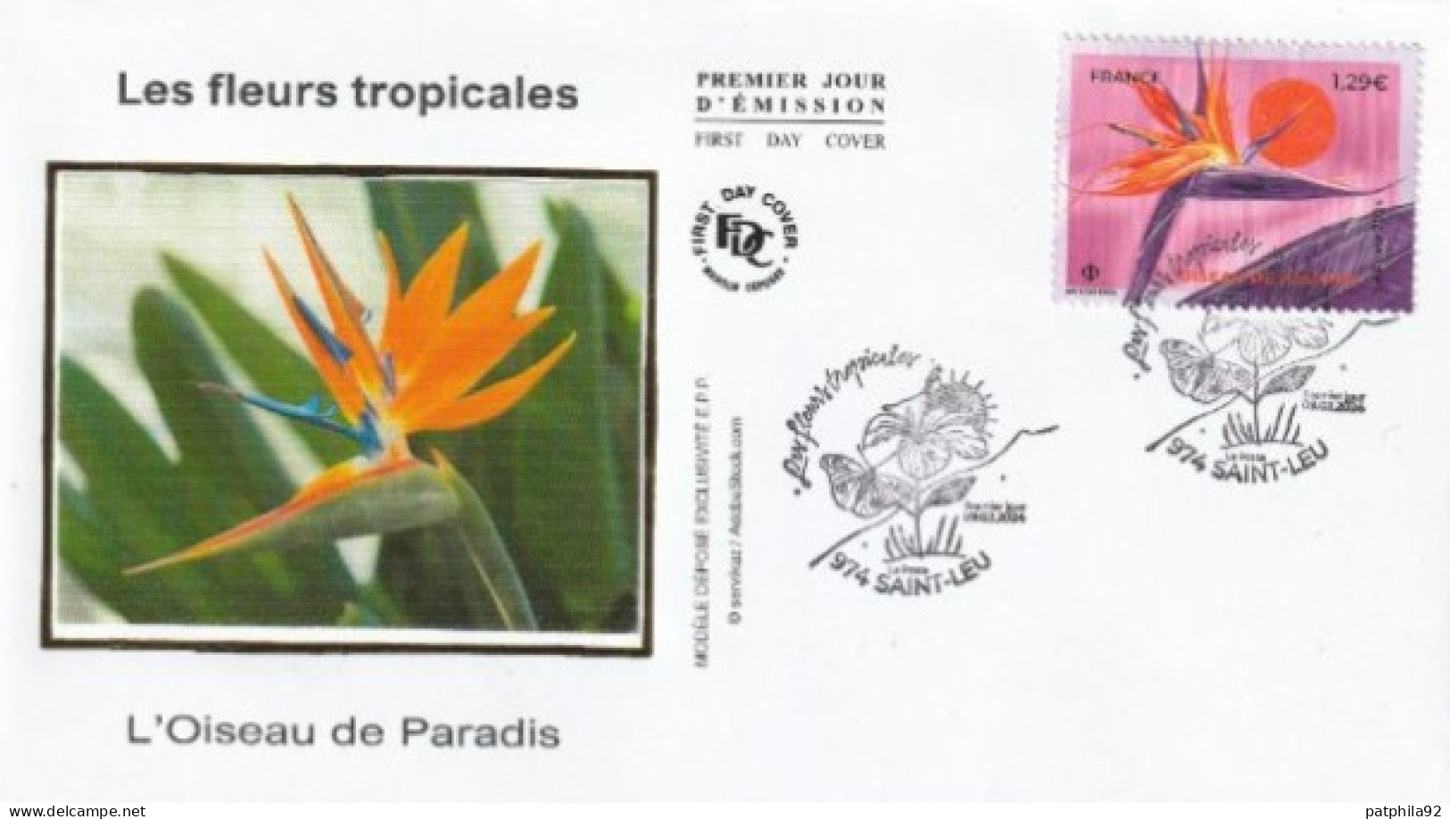 Fdc 2024_Envel. 1er Jour_fdc_soie_Les Fleurs Tropicales, L'Oiseau De Paradis. Oblit. PJ 974 Saint-Leu 09/02/24. - 2020-…