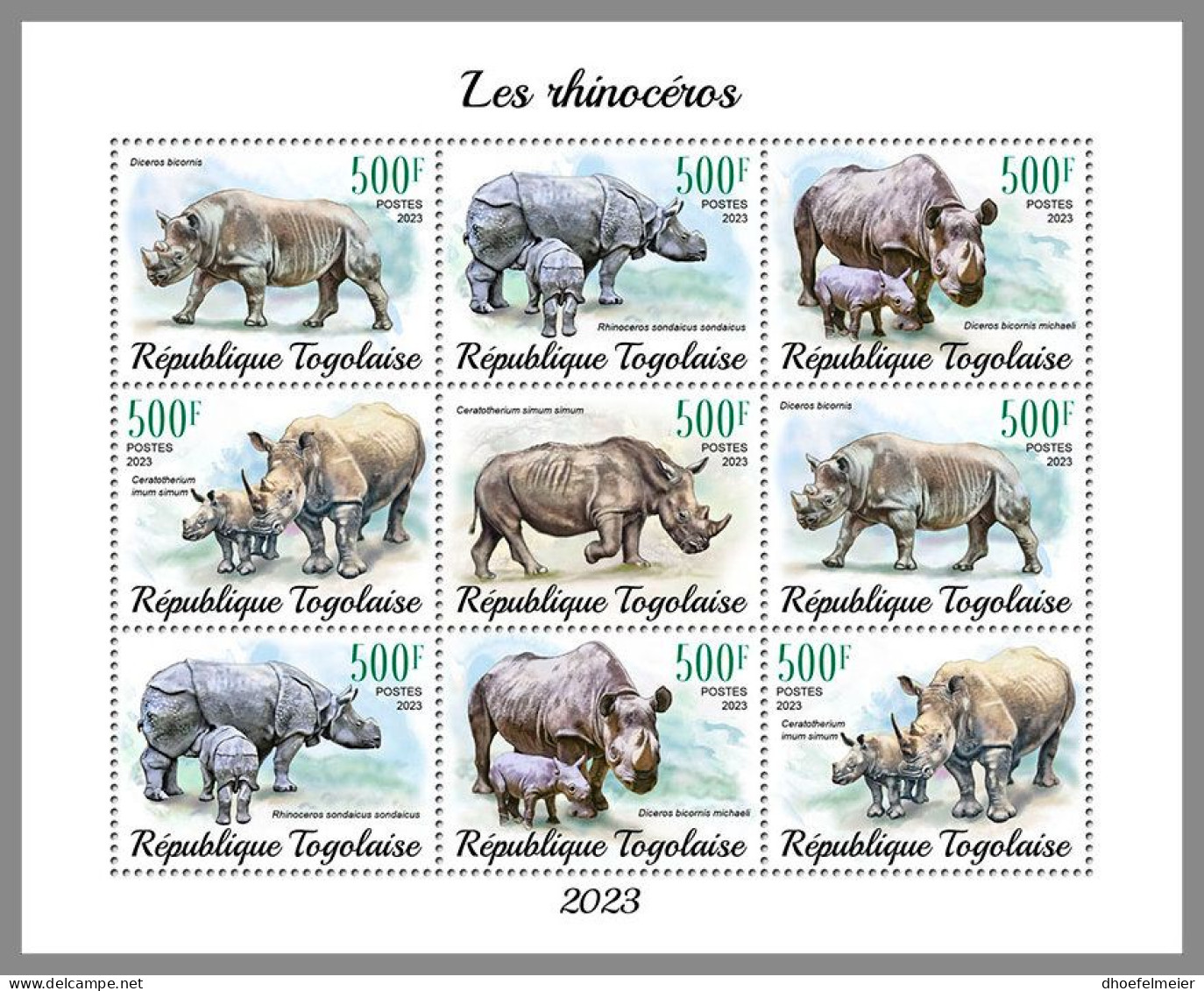 TOGO 2023 MNH Rhinos Nashörner M/S – OFFICIAL ISSUE – DHQ2409 - Rinocerontes