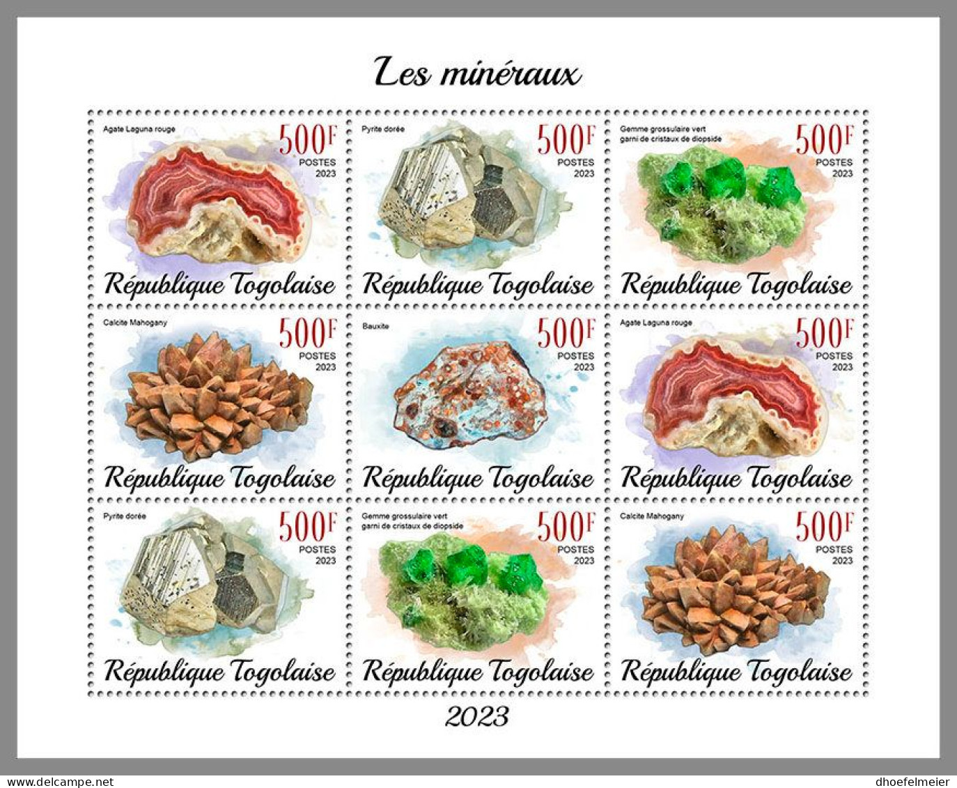 TOGO 2023 MNH Minerals Mineralien M/S – OFFICIAL ISSUE – DHQ2409 - Minerals