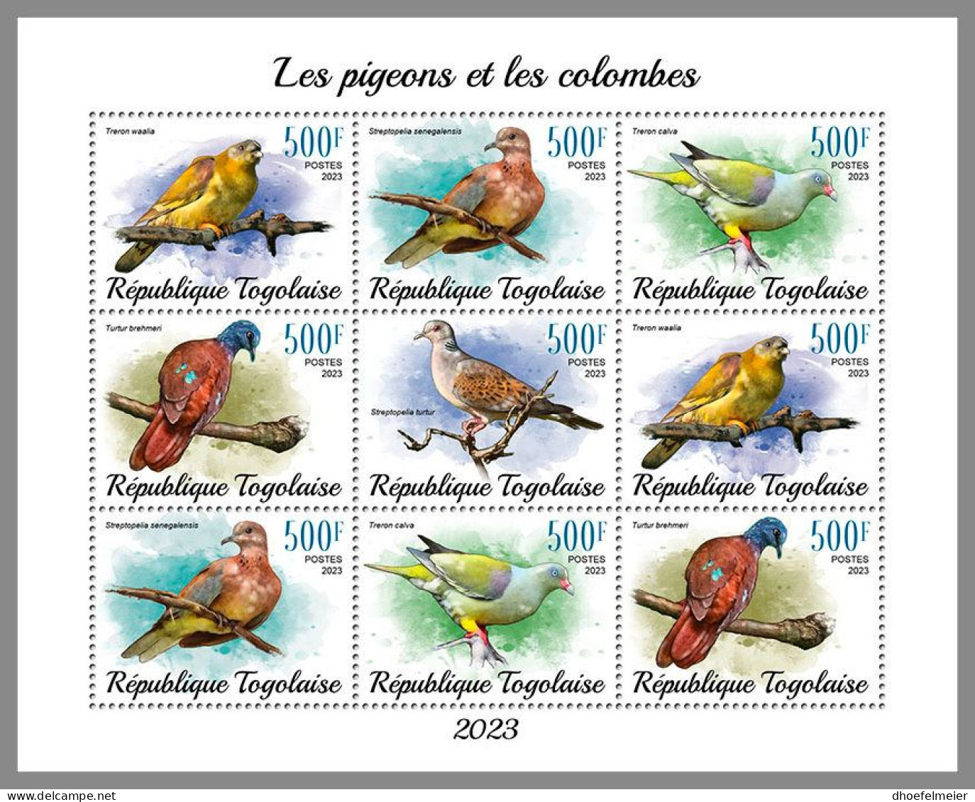 TOGO 2023 MNH Pigeons Doves Tauben M/S – OFFICIAL ISSUE – DHQ2409 - Pigeons & Columbiformes