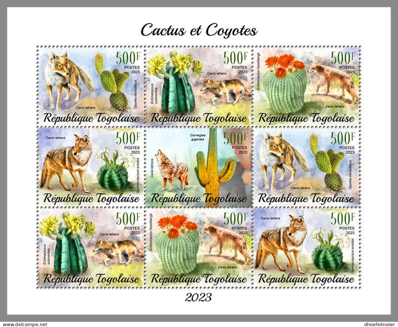 TOGO 2023 MNH Cactus & Coyotes Kakteen & Kojoten M/S – OFFICIAL ISSUE – DHQ2409 - Sukkulenten