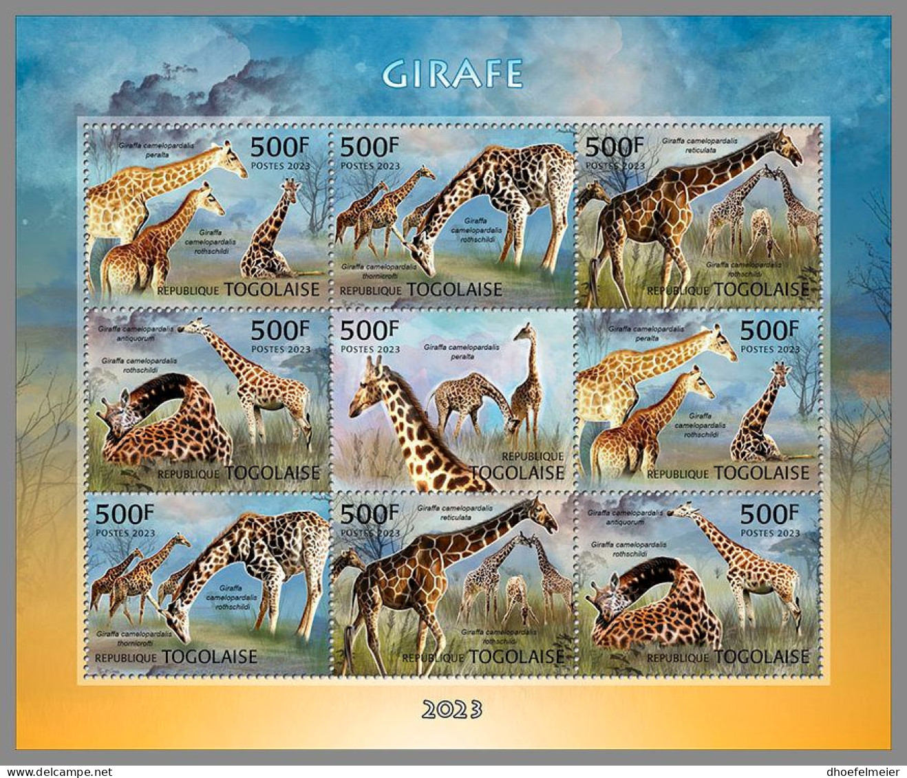 TOGO 2023 MNH Giraffe M/S – OFFICIAL ISSUE – DHQ2409 - Jirafas