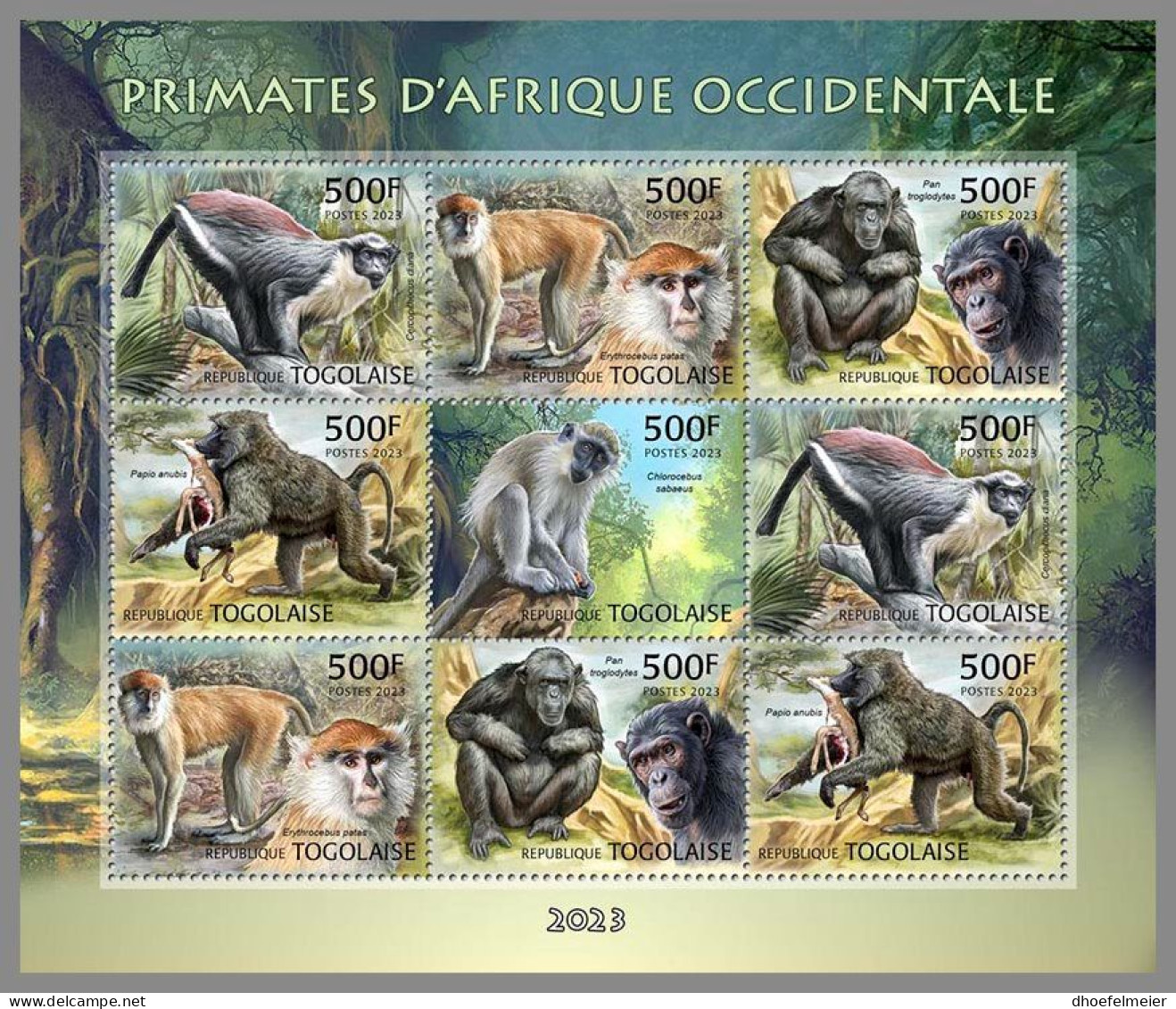 TOGO 2023 MNH West African Primates Primaten Affen M/S – OFFICIAL ISSUE – DHQ2409 - Affen