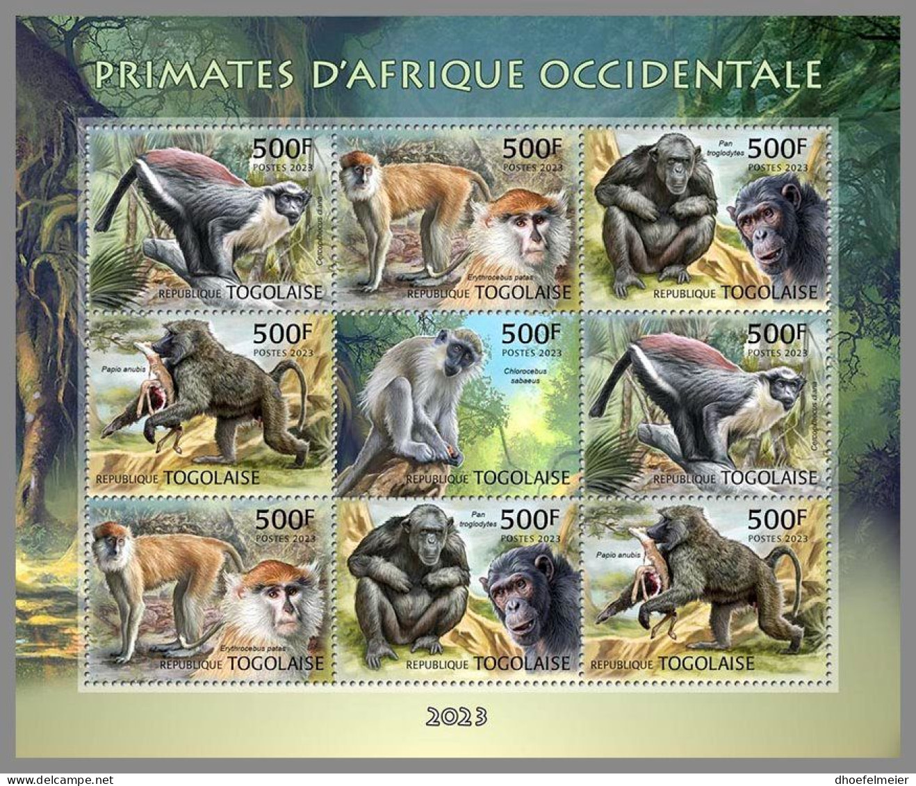 TOGO 2023 MNH West African Primates Primaten Affen M/S – OFFICIAL ISSUE – DHQ2409 - Singes