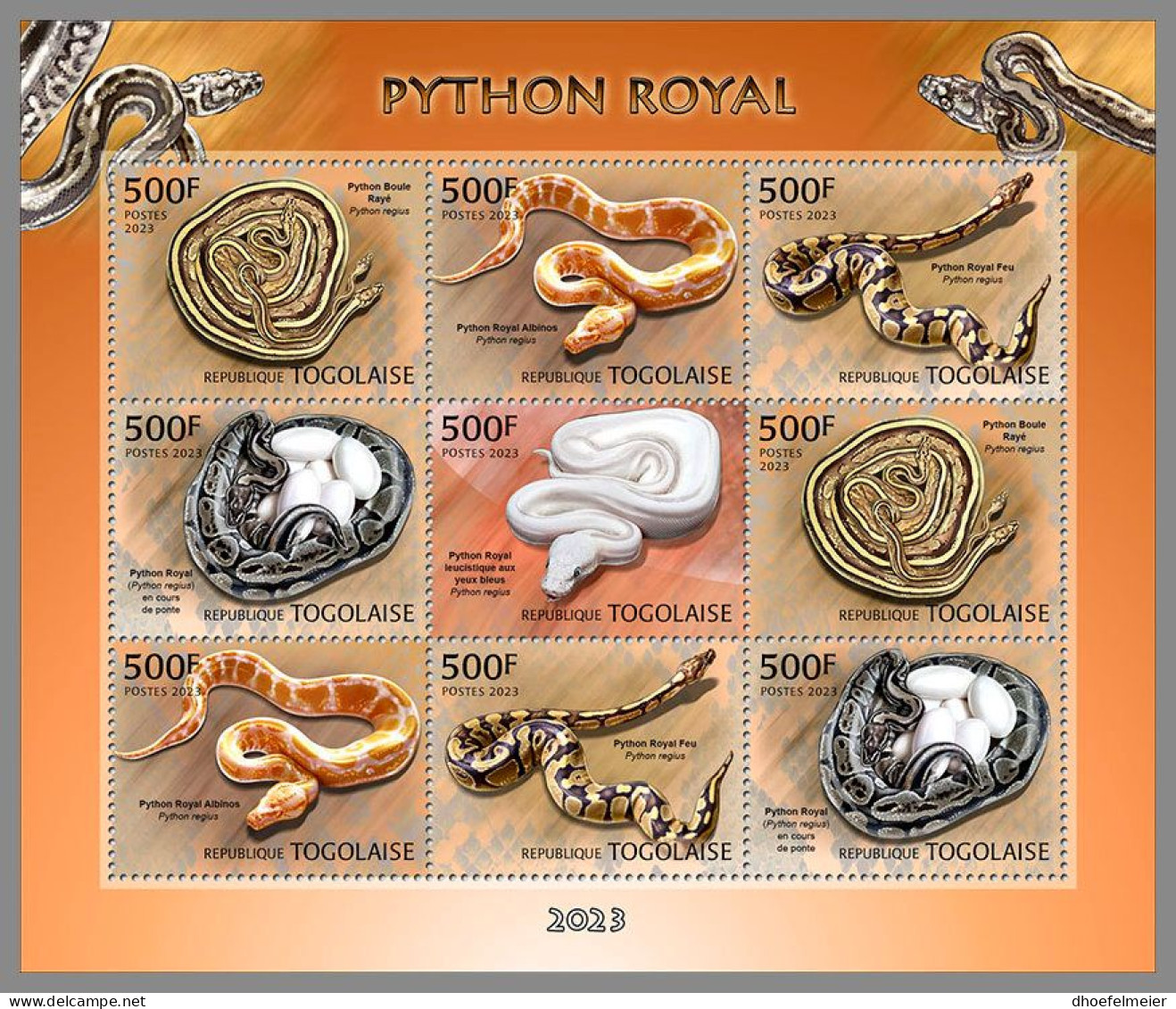 TOGO 2023 MNH Royal Python Königspython M/S – OFFICIAL ISSUE – DHQ2409 - Serpientes