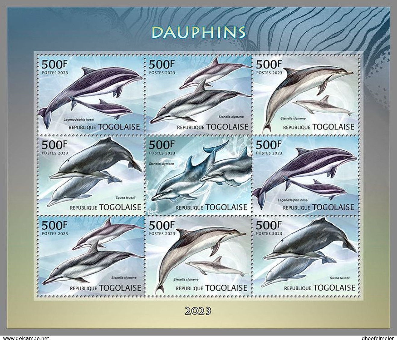 TOGO 2023 MNH Dolphins Delphine M/S – OFFICIAL ISSUE – DHQ2409 - Delfines