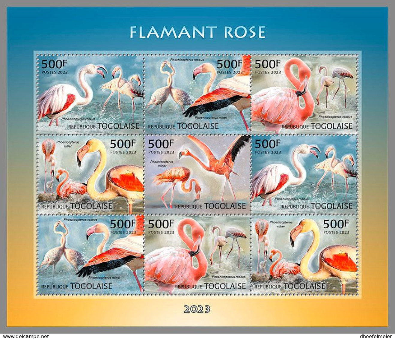 TOGO 2023 MNH African Greater Flamingo Großer Flamingo M/S – OFFICIAL ISSUE – DHQ2409 - Fenicotteri