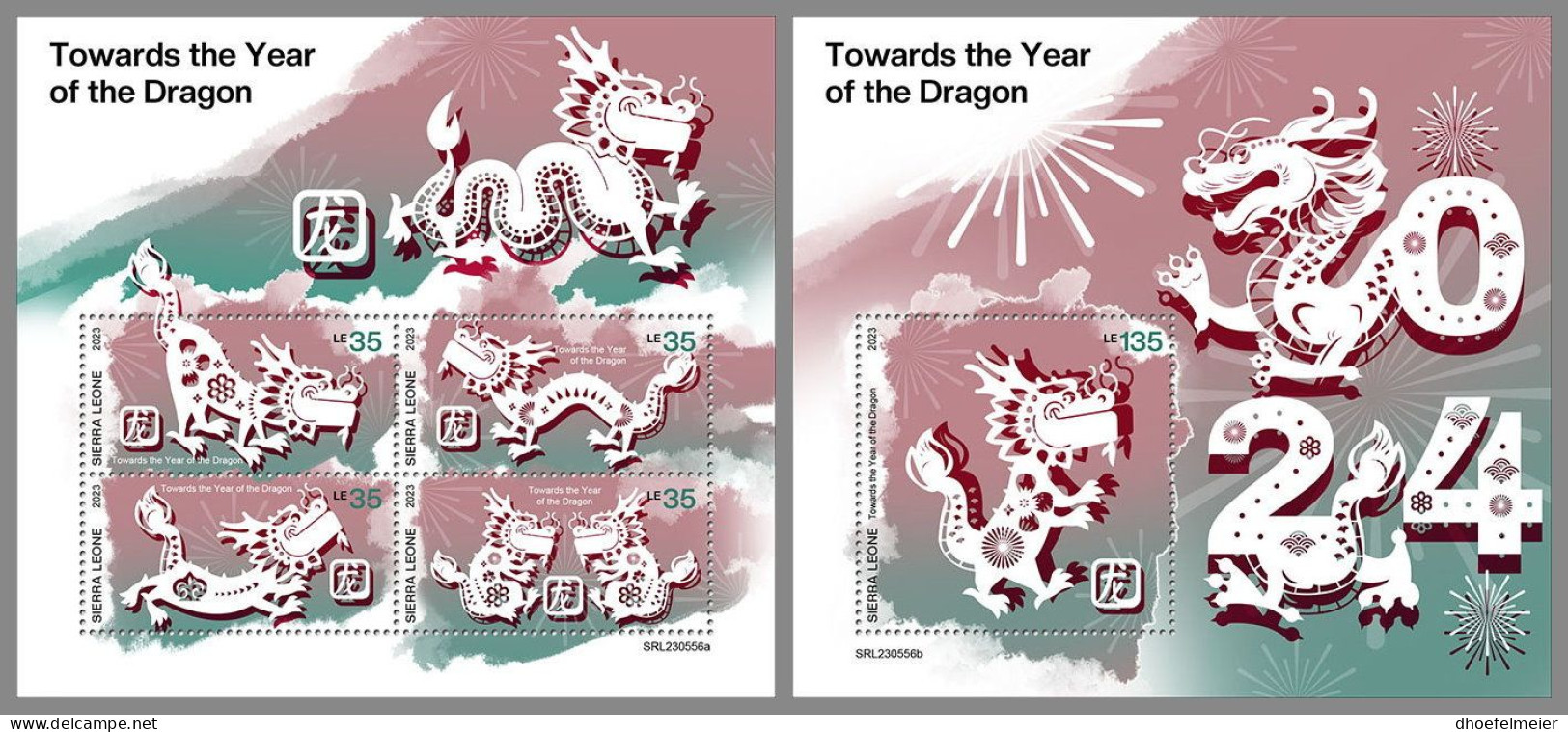 SIERRA LEONE 2023 MNH Year Of The Dragon Jahr Des Drachen M/S+S/S – OFFICIAL ISSUE – DHQ2409 - Chines. Neujahr