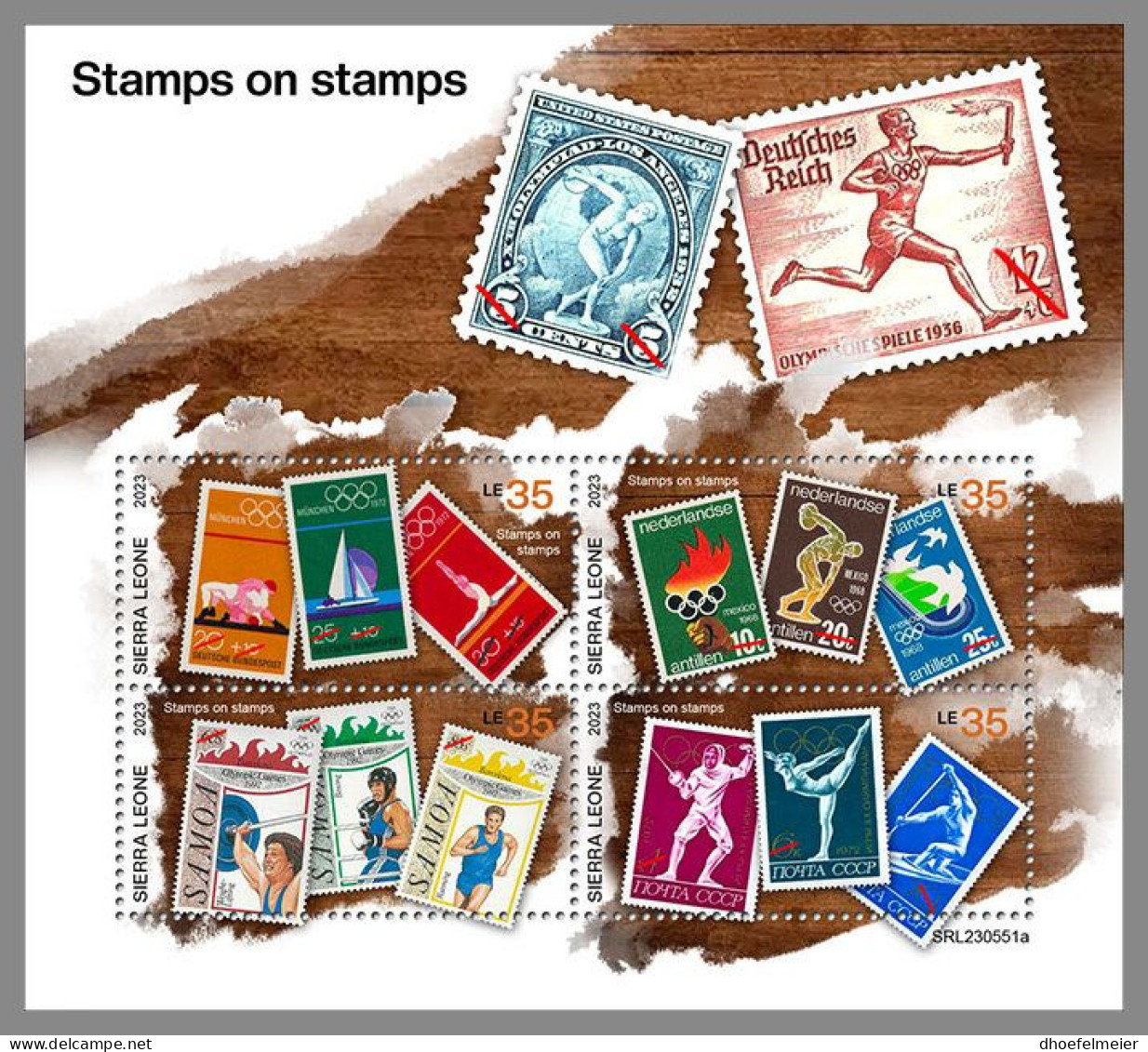 SIERRA LEONE 2023 MNH Stamps On Stamps Olympic Games M/S – OFFICIAL ISSUE – DHQ2409 - Francobolli Su Francobolli