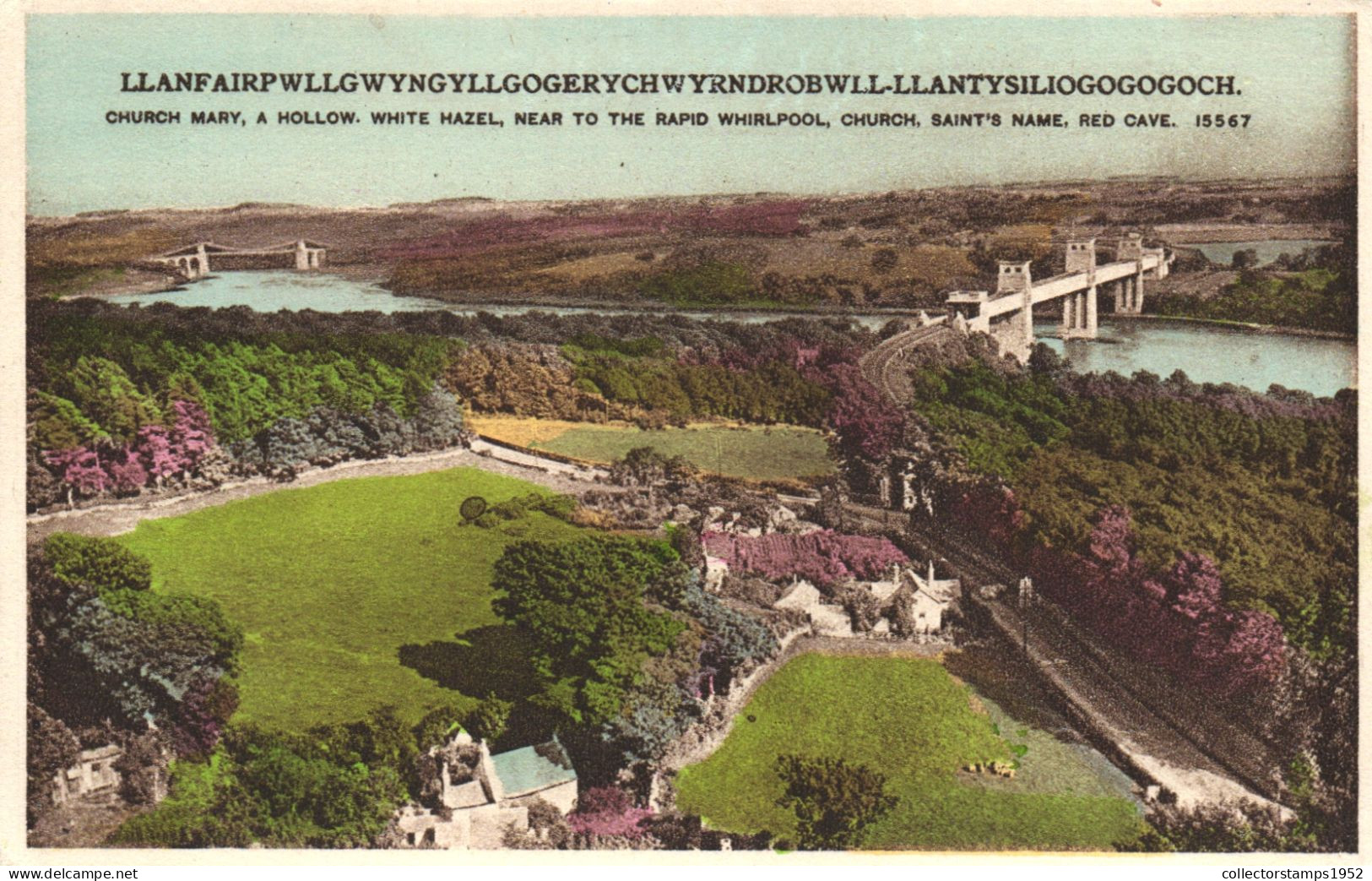 LLANFAIRPWLLGWYNGYLL, ANGLESEY ISLAND, BRIDGE, ARCHITECTURE, CHURCH, WALES, UNITED KINGDOM, POSTCARD - Anglesey