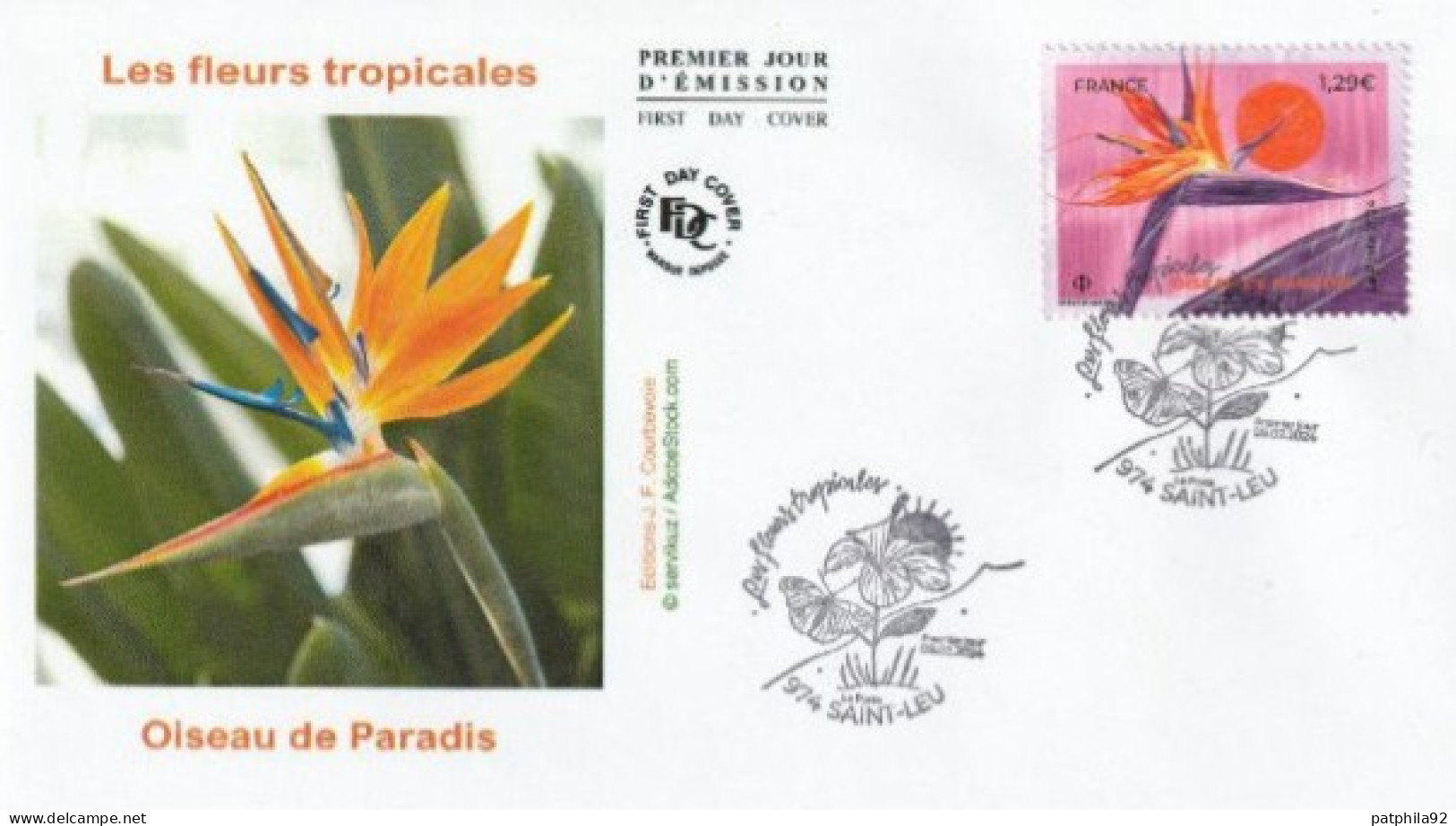 Fdc 2024_Envel. 1er Jour_fdc_Les Fleurs Tropicales, L'Oiseau De Paradis. Oblit. PJ 974 Saint-Leu 09/02/24. - 2020-…