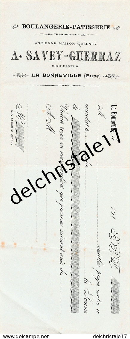 27 0063 LA BONNEVILLE EURE 191. Vierge Boulangerie Patisserie SAVEY GUERRAZ Succ QUESNEY - Bills Of Exchange