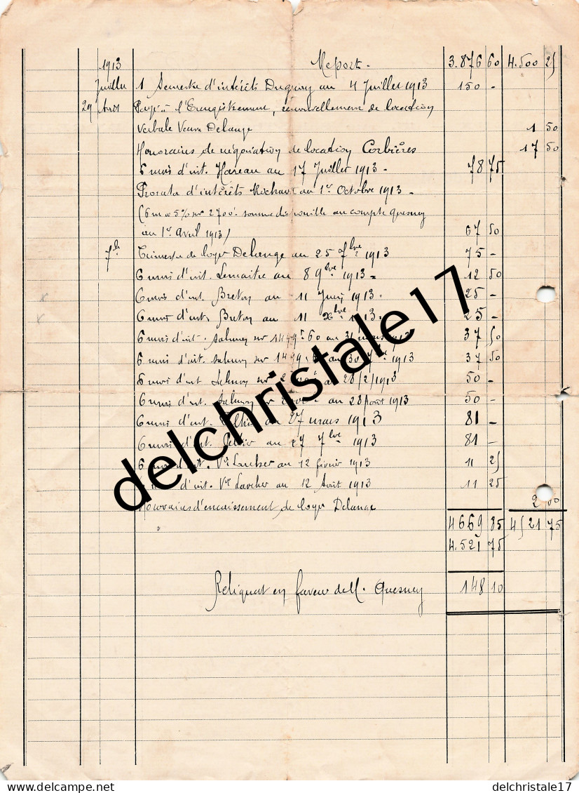 27 0051 EVREUX EURE 1913 Cabinet BARIL & PERRIN Succ Jules BARIL Receveur De Rentes Rue St Thomas à QUESNEY - Bank En Verzekering