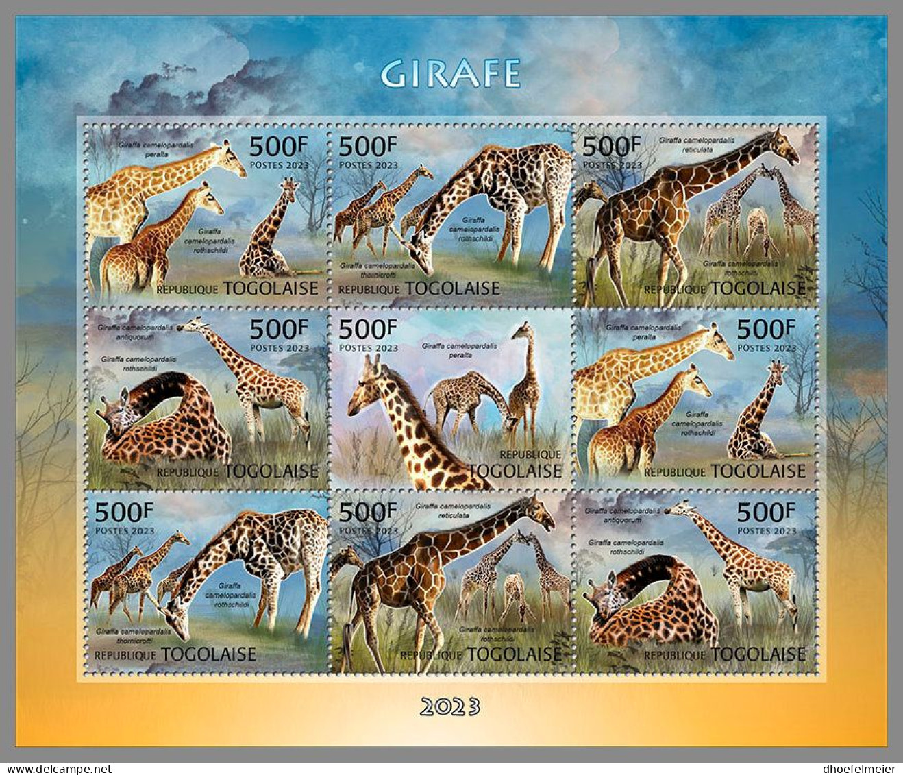 TOGO 2023 MNH Giraffe M/S – IMPERFORATED – DHQ2409 - Girafes