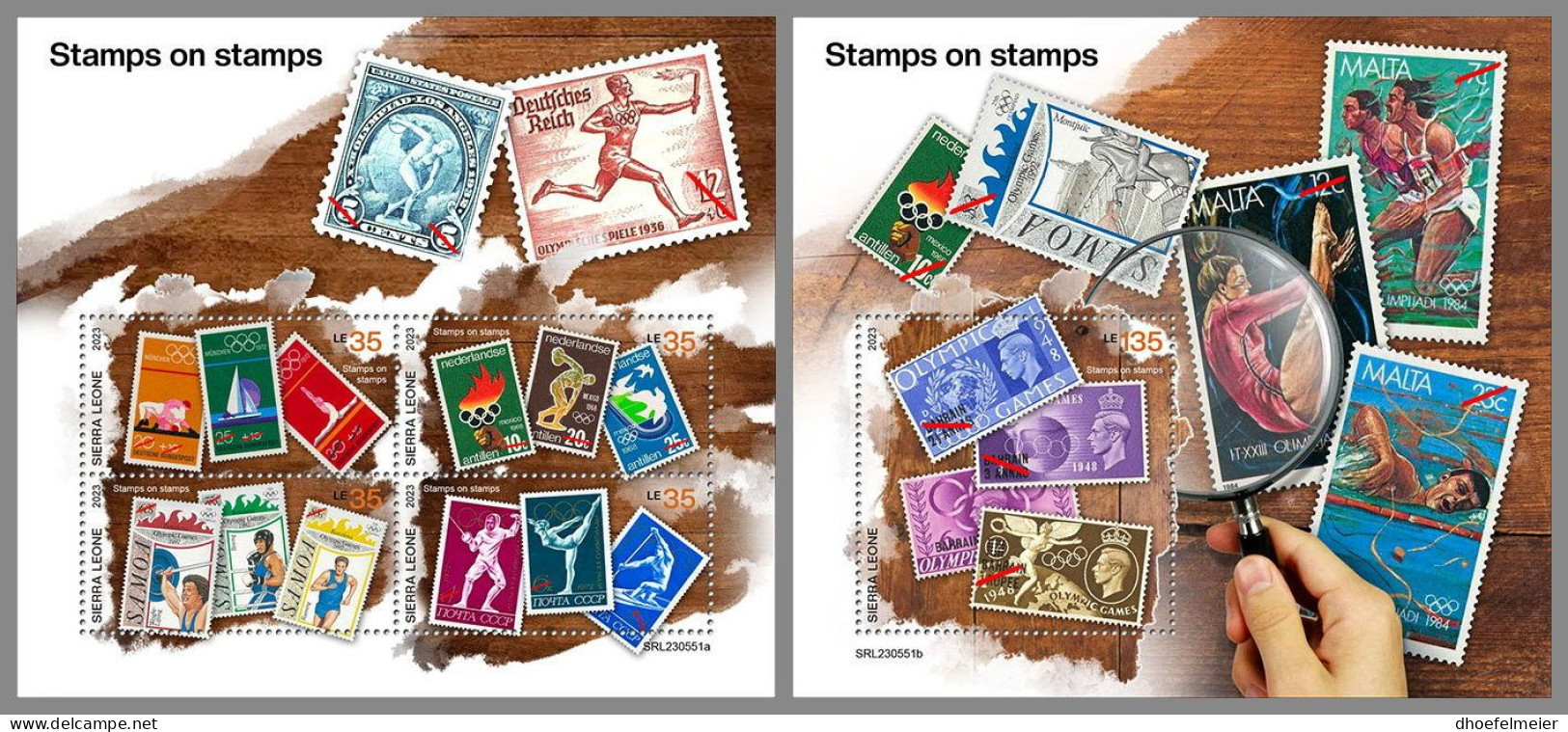 SIERRA LEONE 2023 MNH Stamps On Stamps Olympic Games M/S+S/S – IMPERFORATED – DHQ2409 - Francobolli Su Francobolli