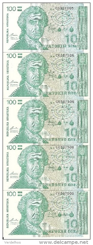 CROATIE 100 DINARA 1991 UNC P 20 ( 5 Billets) - Croacia