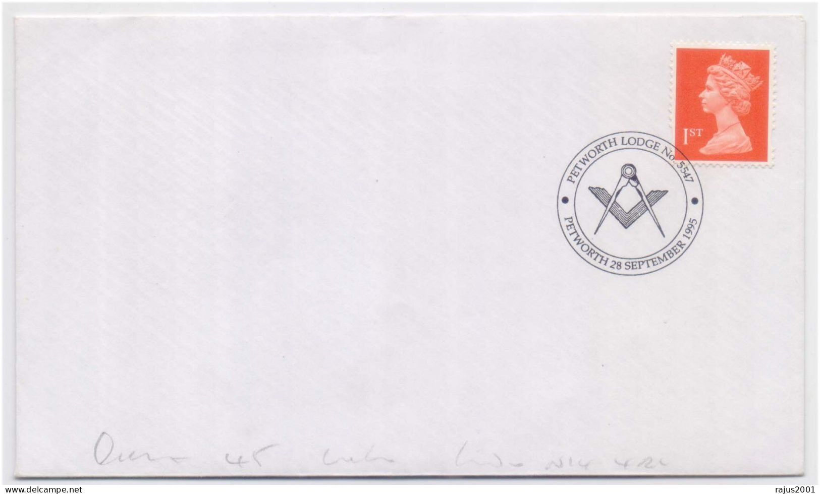 Petworth Lodge No. 5547, True Masonic Postmark, Freemasonry FDC - Francmasonería